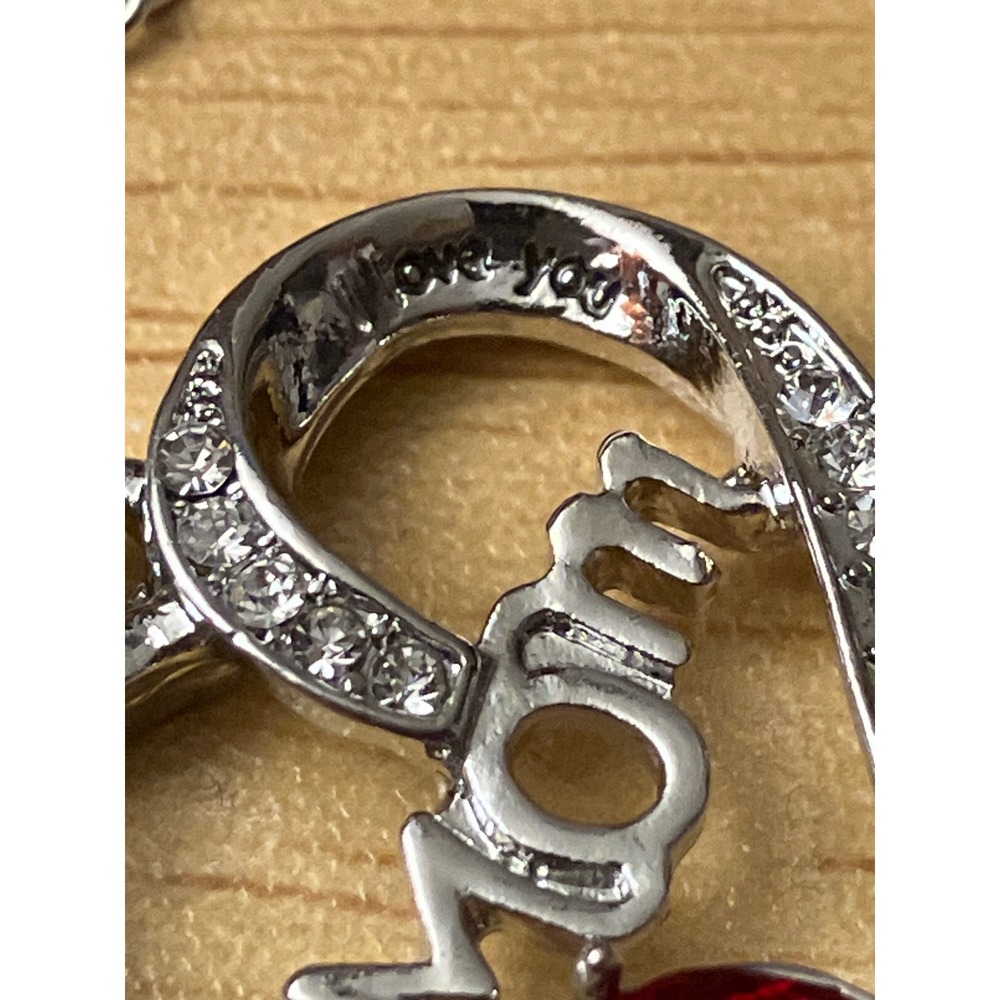 Mom Heart Necklace Silver Tone Red Crystal I Love You To The Moon And Back - Picture 4 of 4